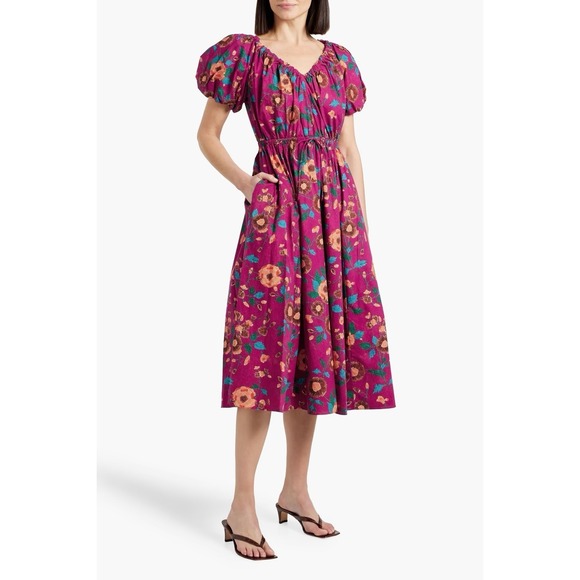 Ulla Johnson Dresses & Skirts - Ulla Johnson Vika Midi Dress Size 2 Ruby Floral Cotton Poplin Puff Sleeve NWT